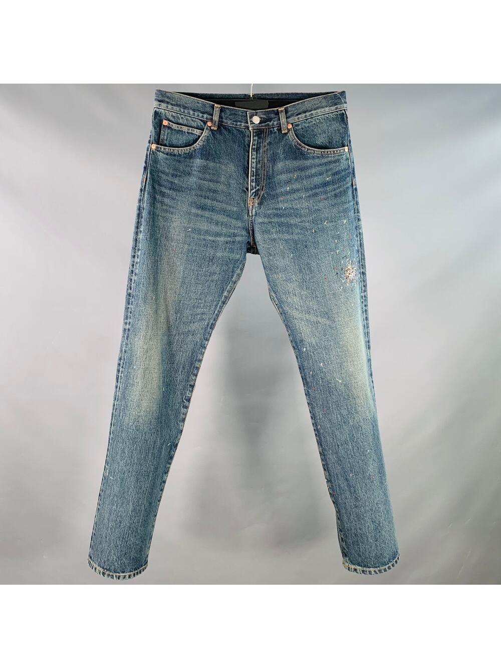 UNDERCOVER Size 32 Blue Multi-Color Embroidery Cotton Relaxed Drop-Crotch Jeans